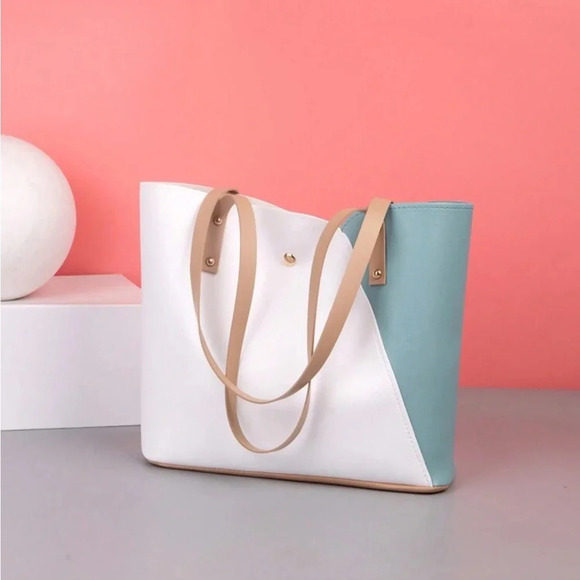 Unavailable ⚠️Clearance White And Blue Colorblock Shoulder Tote Bag - Picture 6 of 6